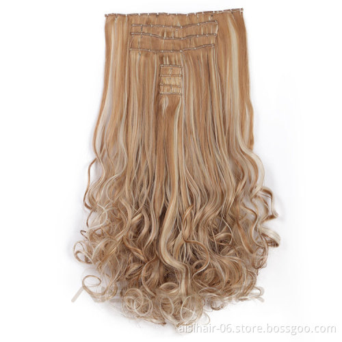 Aisi Hair Synthetic Hair Extensions 8 Pcs 18 Clips Long Wavy Full Head High Temperature Mixed Color Clip In Hair Extensions